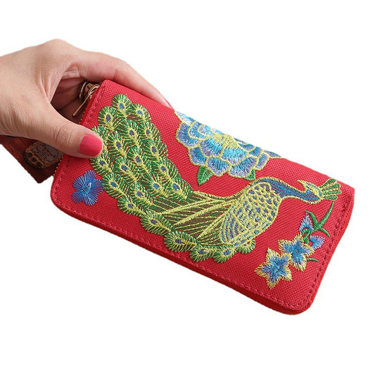 Women's Yunnan National Style Long Clutch Peacock Double Purses