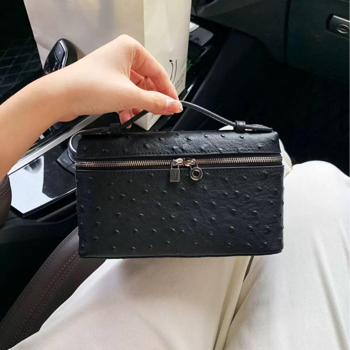 Women's High-grade Genuine Leather Ostrich Grain Lunch Small Square Bags