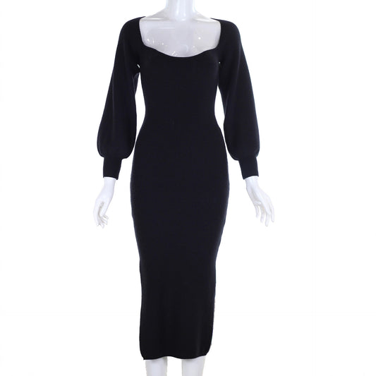 Women's Knitted Dress Sexy Elegant Slim Low-cut Dresses