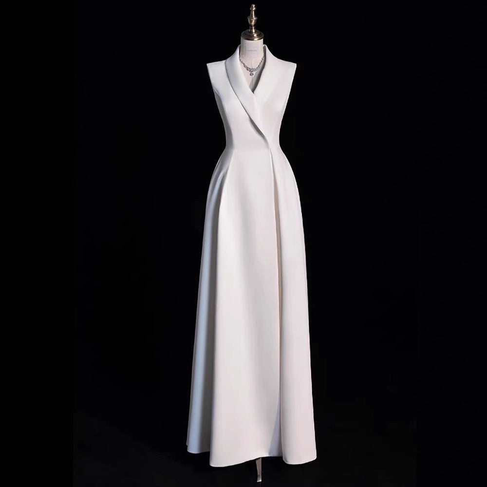 White Sleeveless Elegant Dress Light Luxury Dresses
