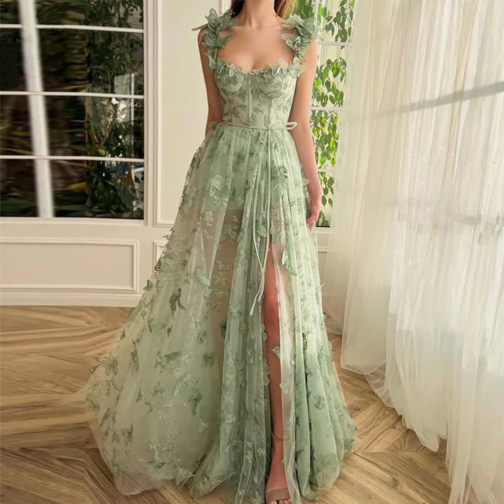Women's Dress Tulle Spaghetti Straps Sleeveless High Slit Wedding Dresses