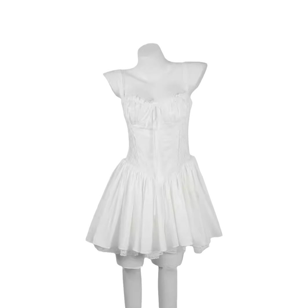 Dopamine Aurore Fishbone Cinched Waist Suspender Dresses