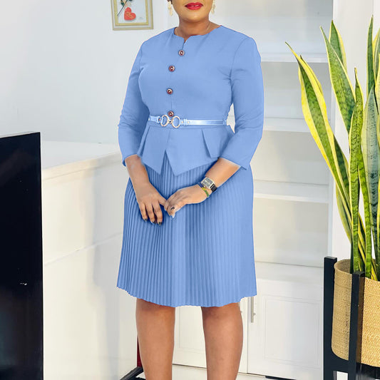 Women's Three-quarter Sleeve Fashionable Elegant Pleated Dress