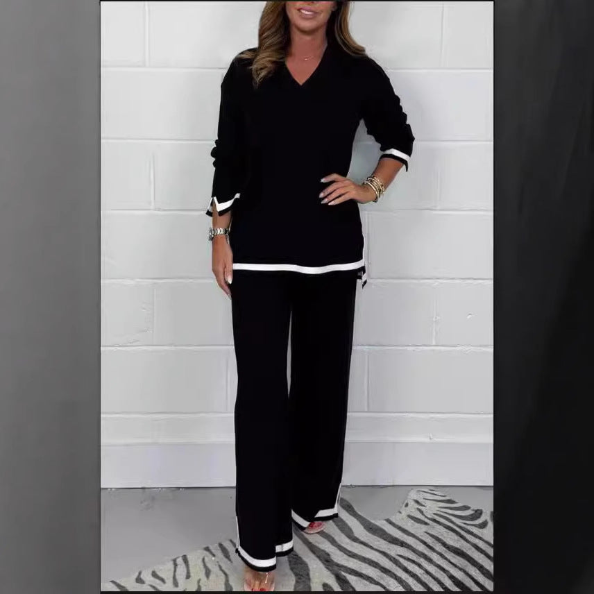 Leisure Solid Color Knitted Long Sleeve Suits