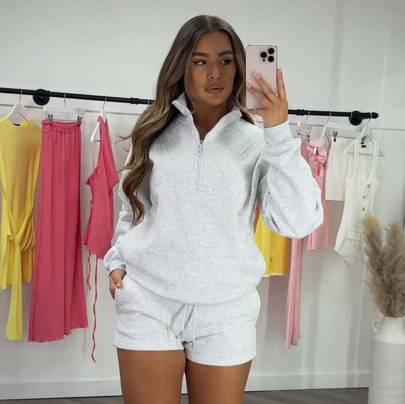 Cool Elegant Women's Zipper Fleece Two-piece Fashion Casual Suit