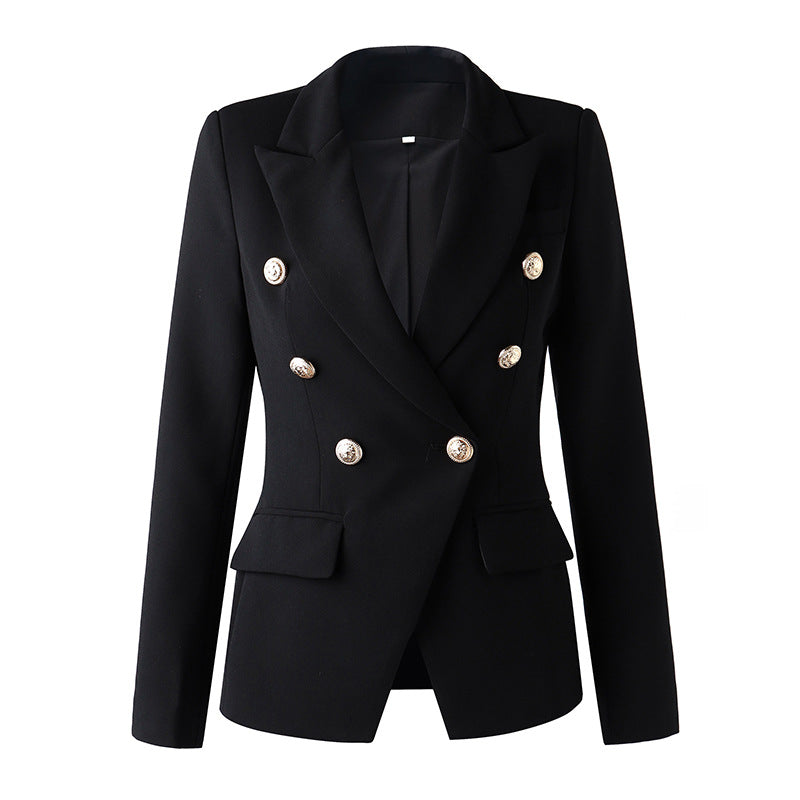 Double Breasted Collar Pure Black Slim Blazers