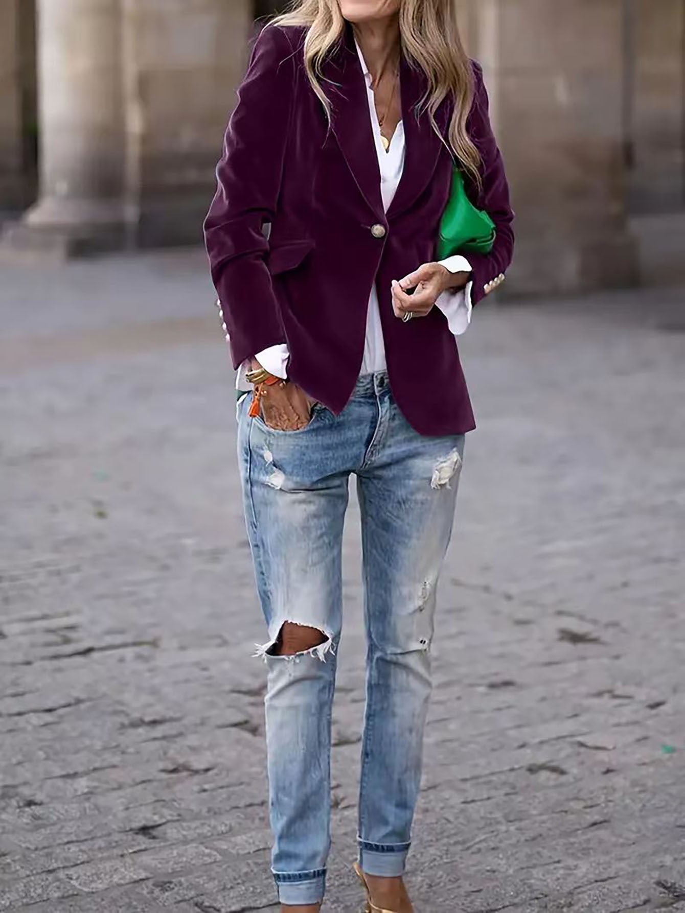 Women's Elegant Small Gold Veet Spring Blazers