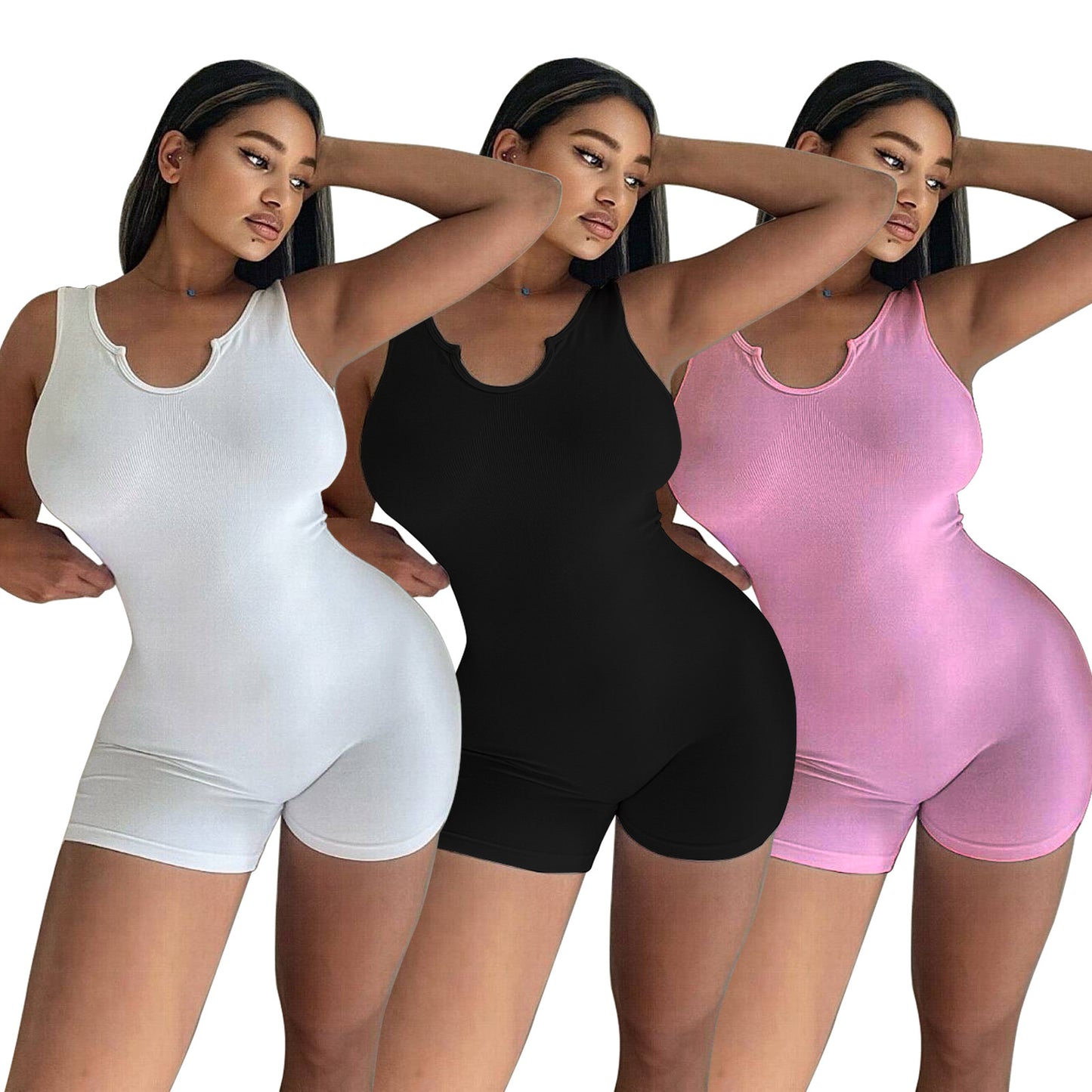 Women's Solid Color Casual Knitted Rib Slim Fit Women's Jumpsuit/clothing
