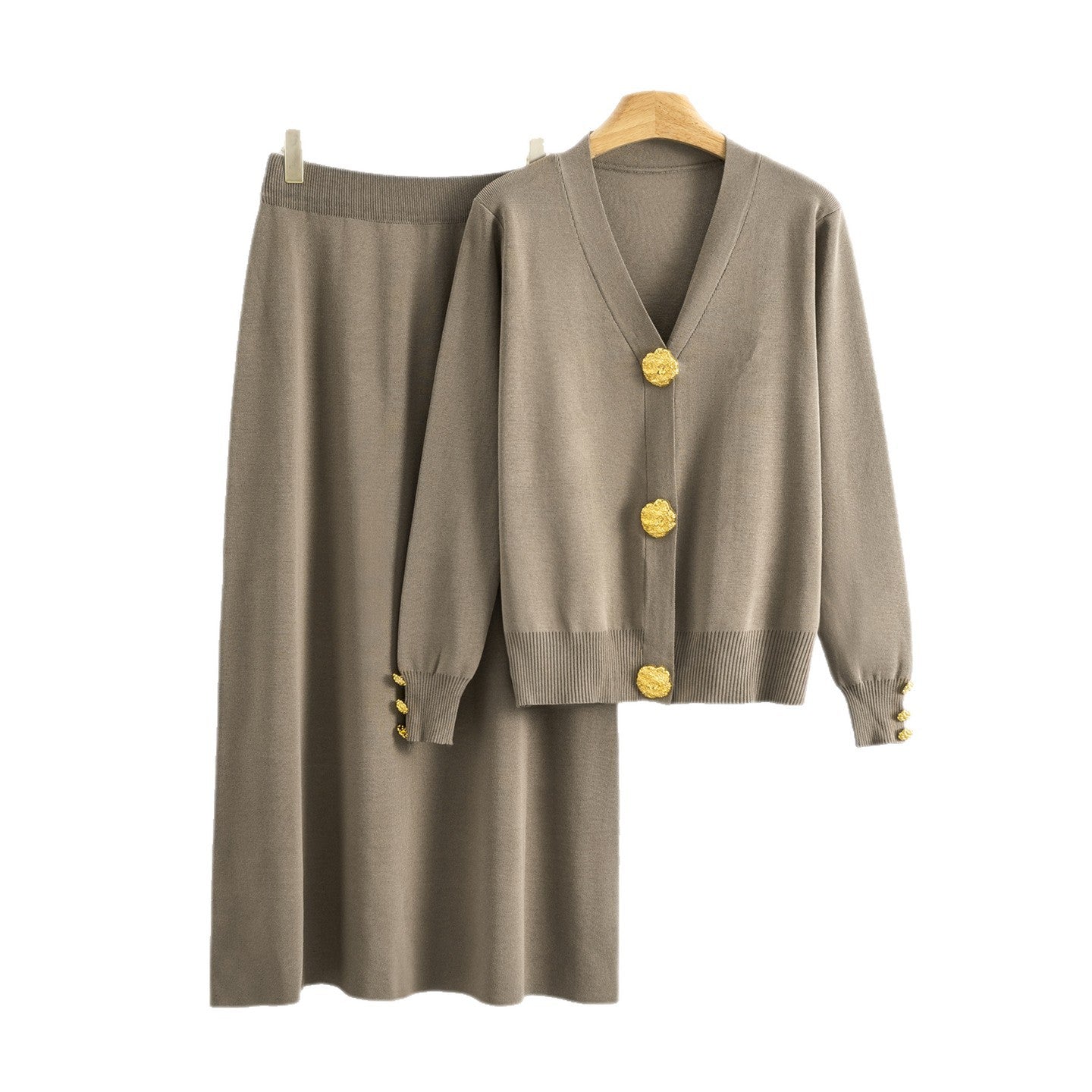 Women's Fashionable Elegant Large Metal Buckle Knitting Suits