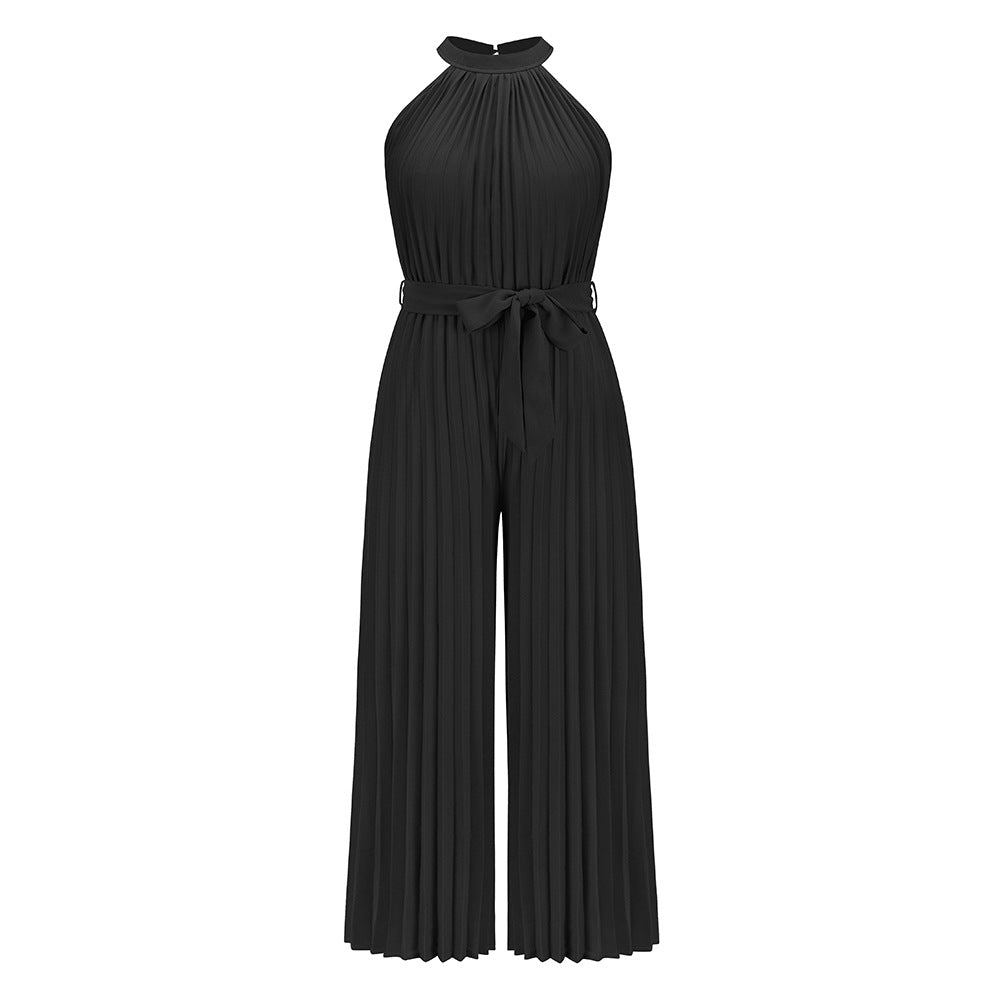 Women's Pleated One-piece Trousers Summer Lace Up Jumpsuits