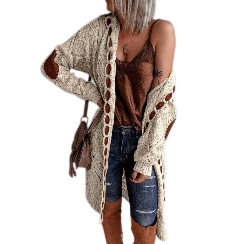 Women's Casual Patchwork Hooded Color Matching Long Sweaters