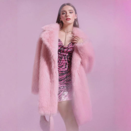 Women's Long Sleeve Lapel Faux Fur Pure Color Plus Size