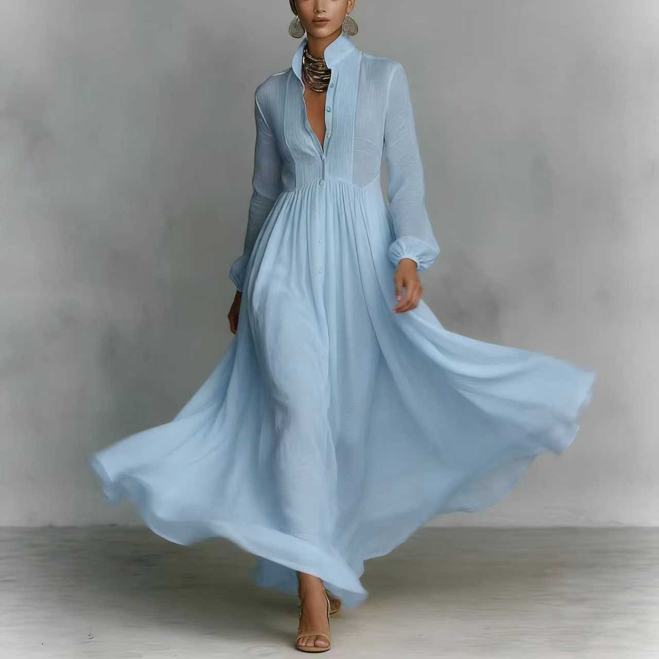 French Style Slimming Long Sleeve Pleated Small Dress