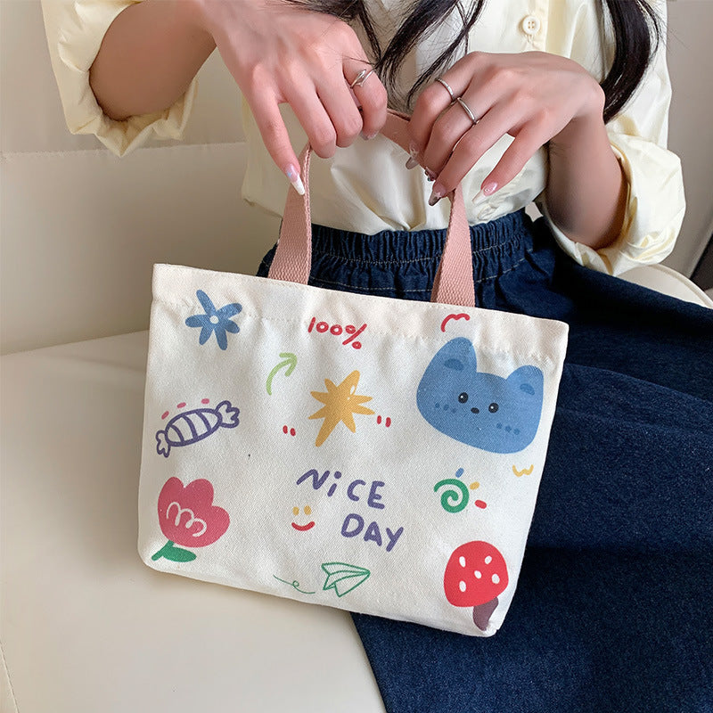 Women's Cute Cartoon Canvas Tutorial Lunch Size Handbags
