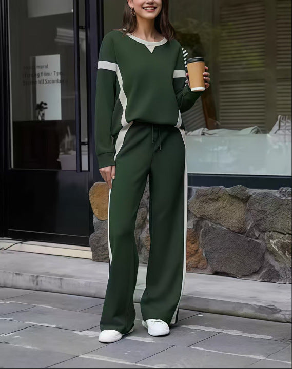 Women's Contrast Patchwork Sports Side Striped Two-piece Set Sweatshirt Fashion Casual Suit