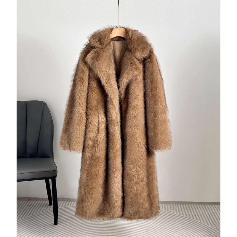 Women's Extended Imitation Fur Collar Overcoat Artificial Coats