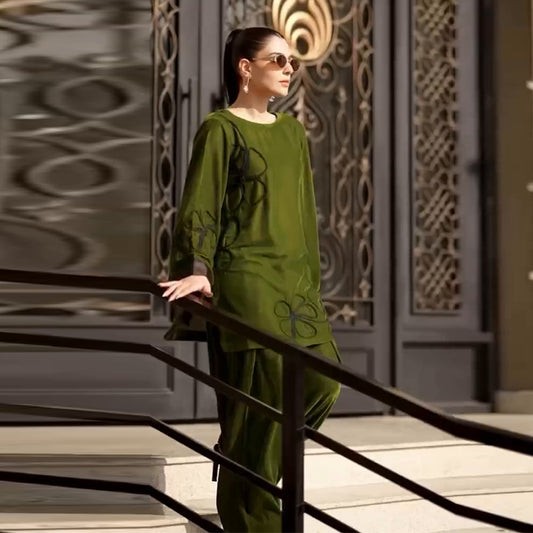 Women's Split Retro Casual Loose Temperament Green Suits