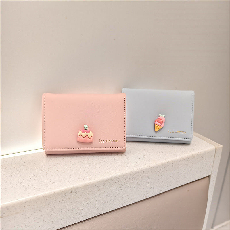 Style Cute Trendy Cartoon Ice Cream Cake Three Fold Ladies Wallets