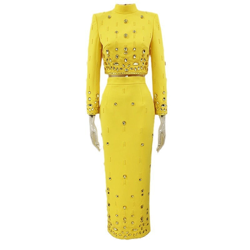 Bead Diamond Inlaid Dress Two-piece Set Shorts