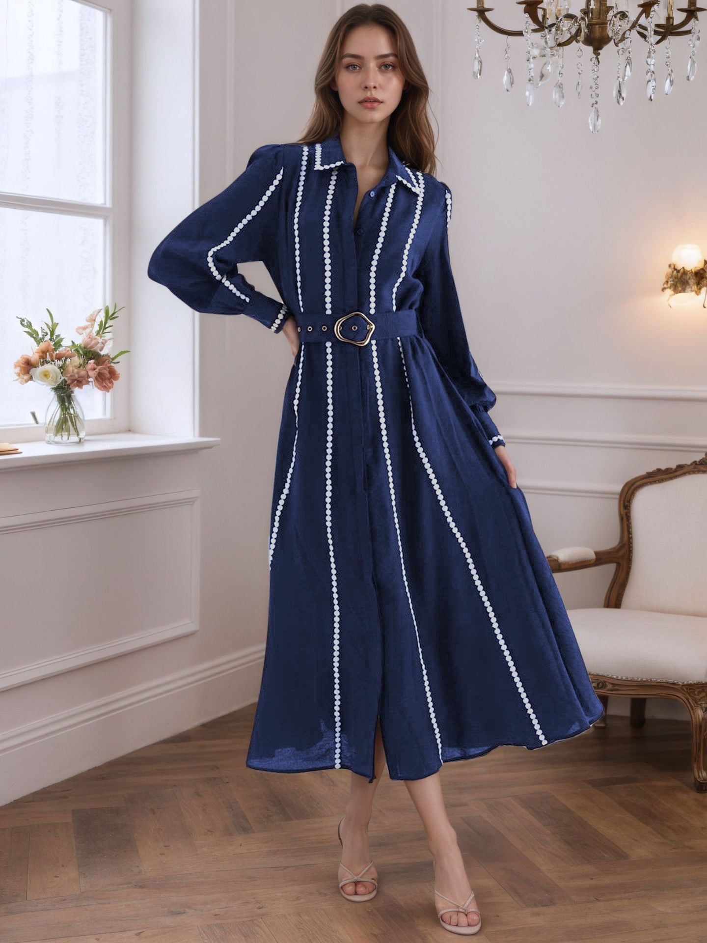 Collar Windbreaker Fashion Design Sleeve Metal Dresses