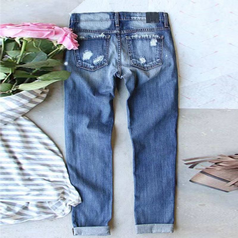 Women's Clover Printed Mid Waist Straight Jeans