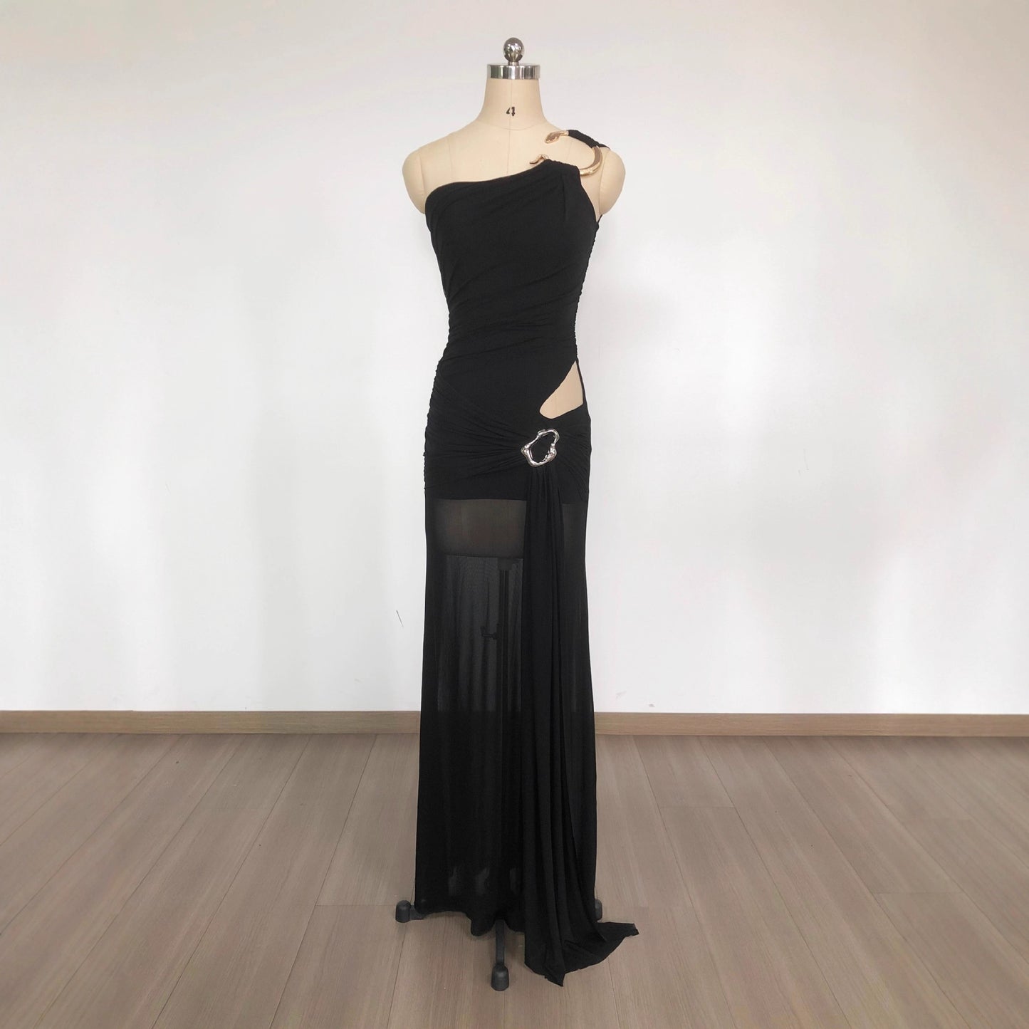 High-grade Black Lightly Mature Hot Cinched Expensive Beautiful Mesh Dresses
