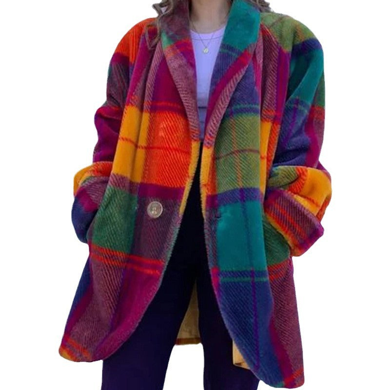 Women's Autumn Long Sleeve Lapel Printed Woolen Coats