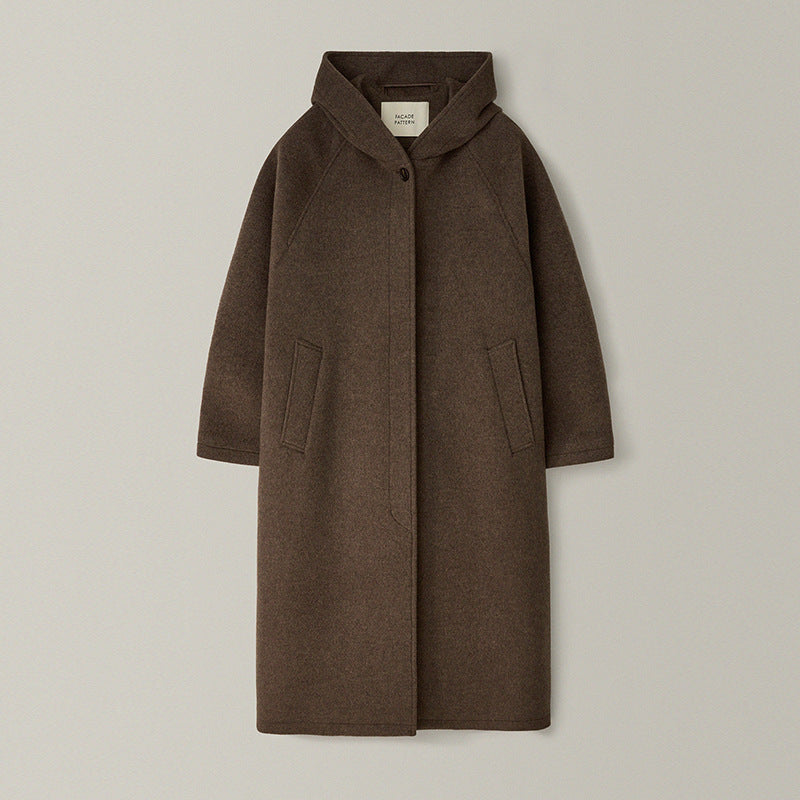 Women's Hooded Wool Overcoat Loose Temperament Breasted Coats