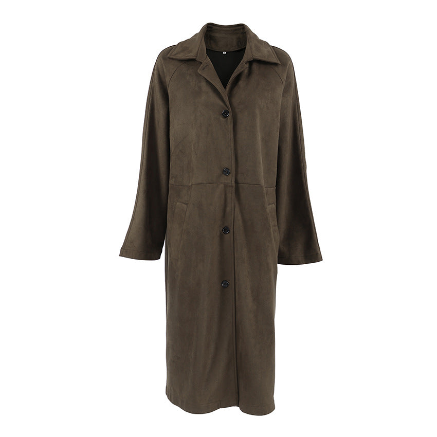 Women's Suede Long High-grade Loose Lapels Veet Coats