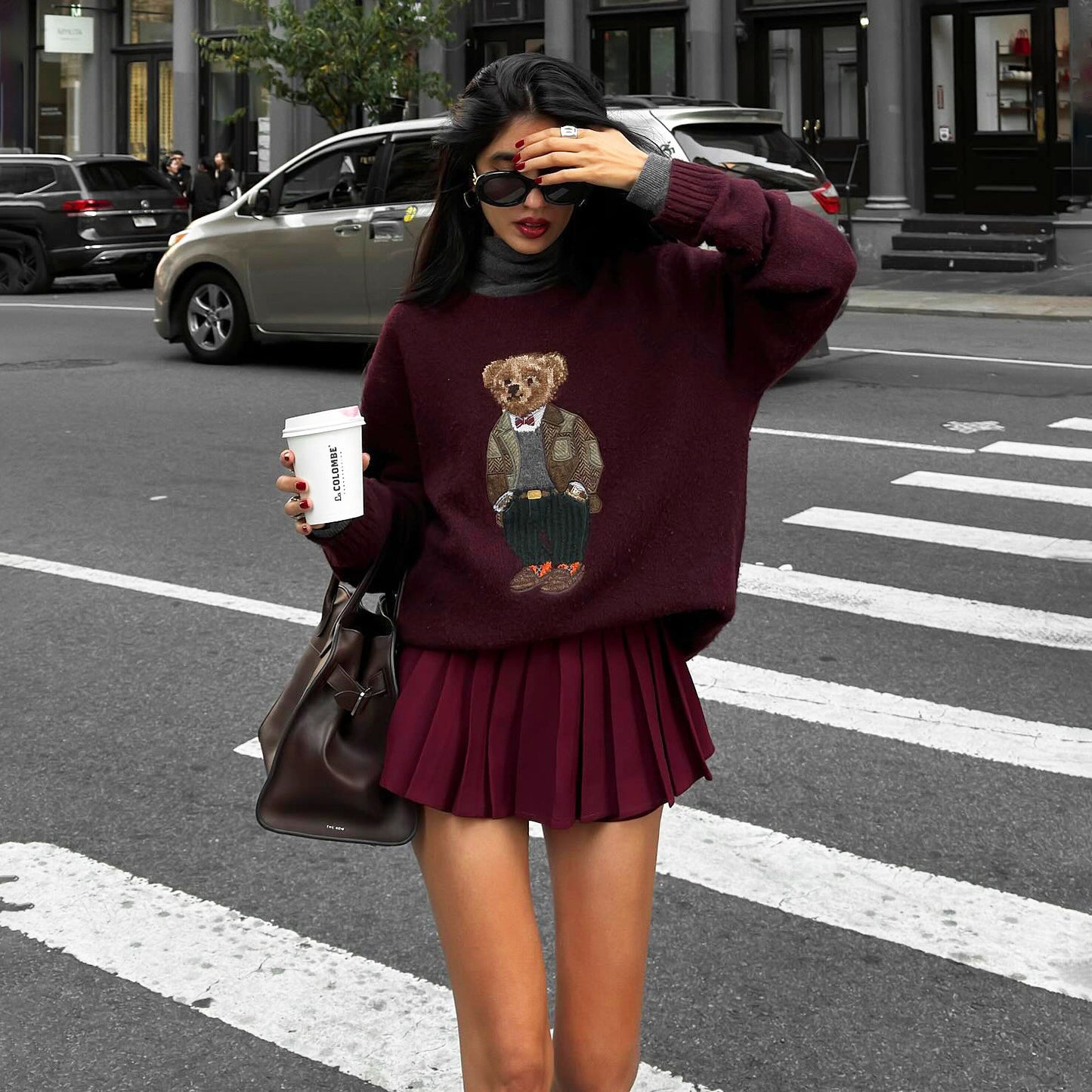Red Bear Embroidery Pullover Idle Style Sweaters