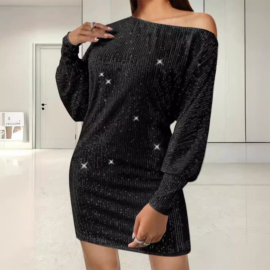 Women's Elegant Fashion Solid Color Long Sleeve Slim Fit Sheath Dress