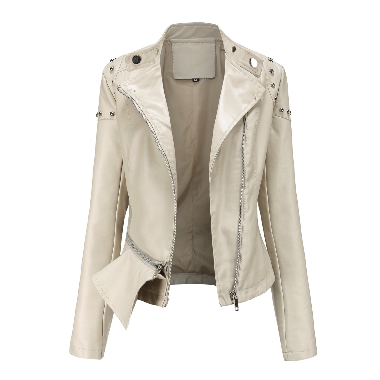 Women's Fashion Leather With Stand Collar Solid Jackets