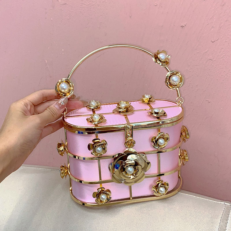Satin Metal Rose Vegetable Basket Banquet Diamond Handbags