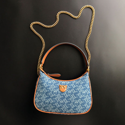 Women's Denim Leather Swallow Underarm Puff Pillow Bags