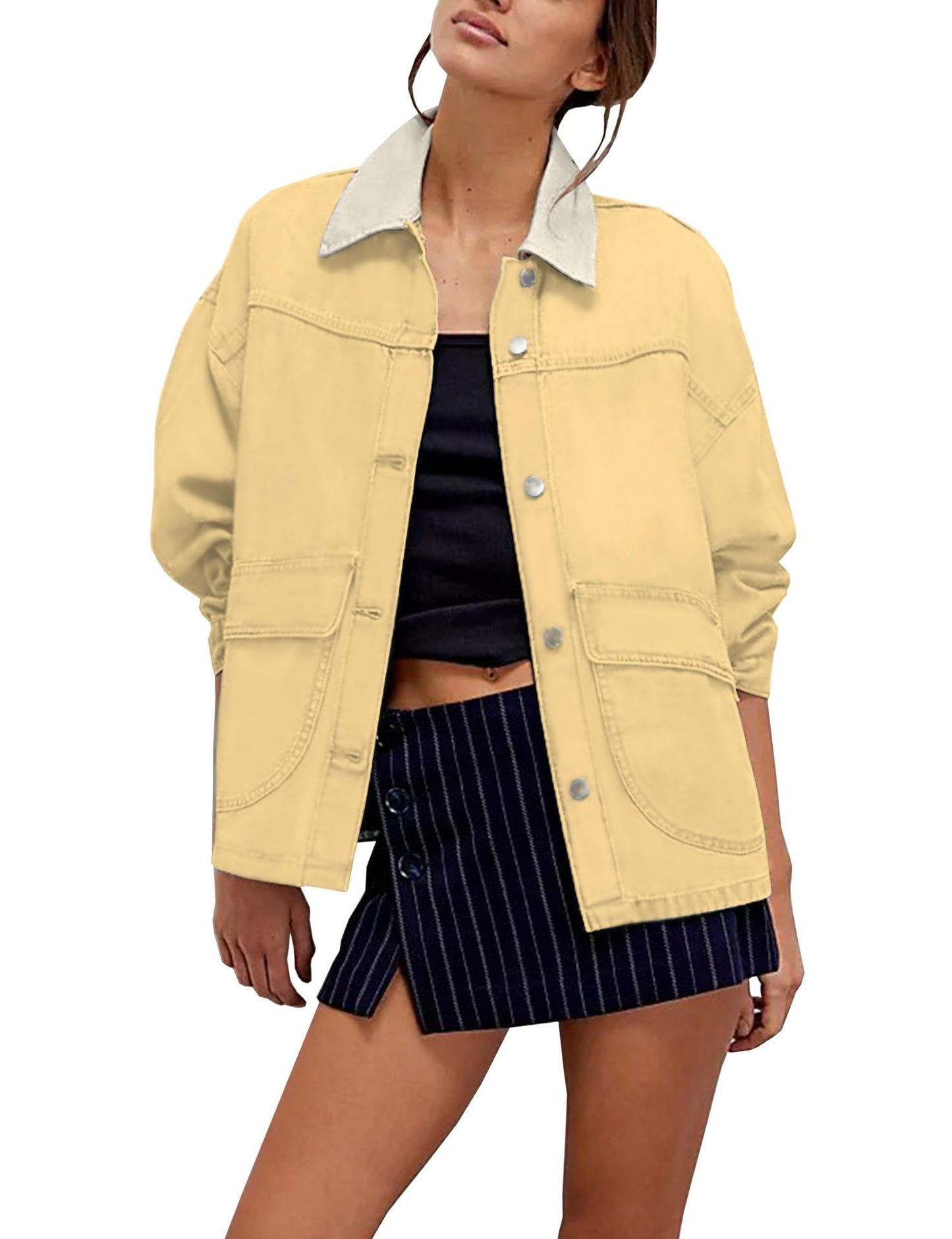 Women's Cowboy Loose Contrast Color Denim For Coats