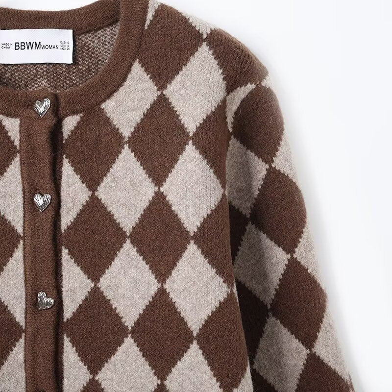 Women's Autumn Fashion Casual Loose Diamond Pattern Knitwear