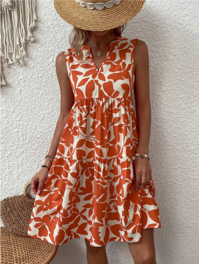 Women's Summer Bohemian Fashion Loose Pleated Sleeveless Printed Vests