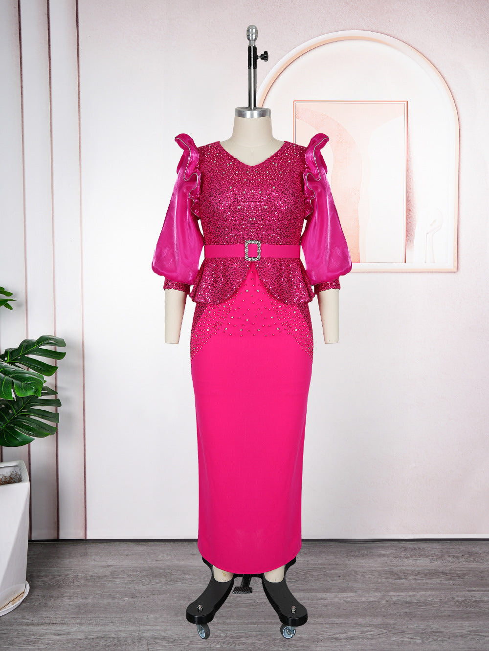 Women's Puff Sleeve Dress Party Dinner Beaded Dresses