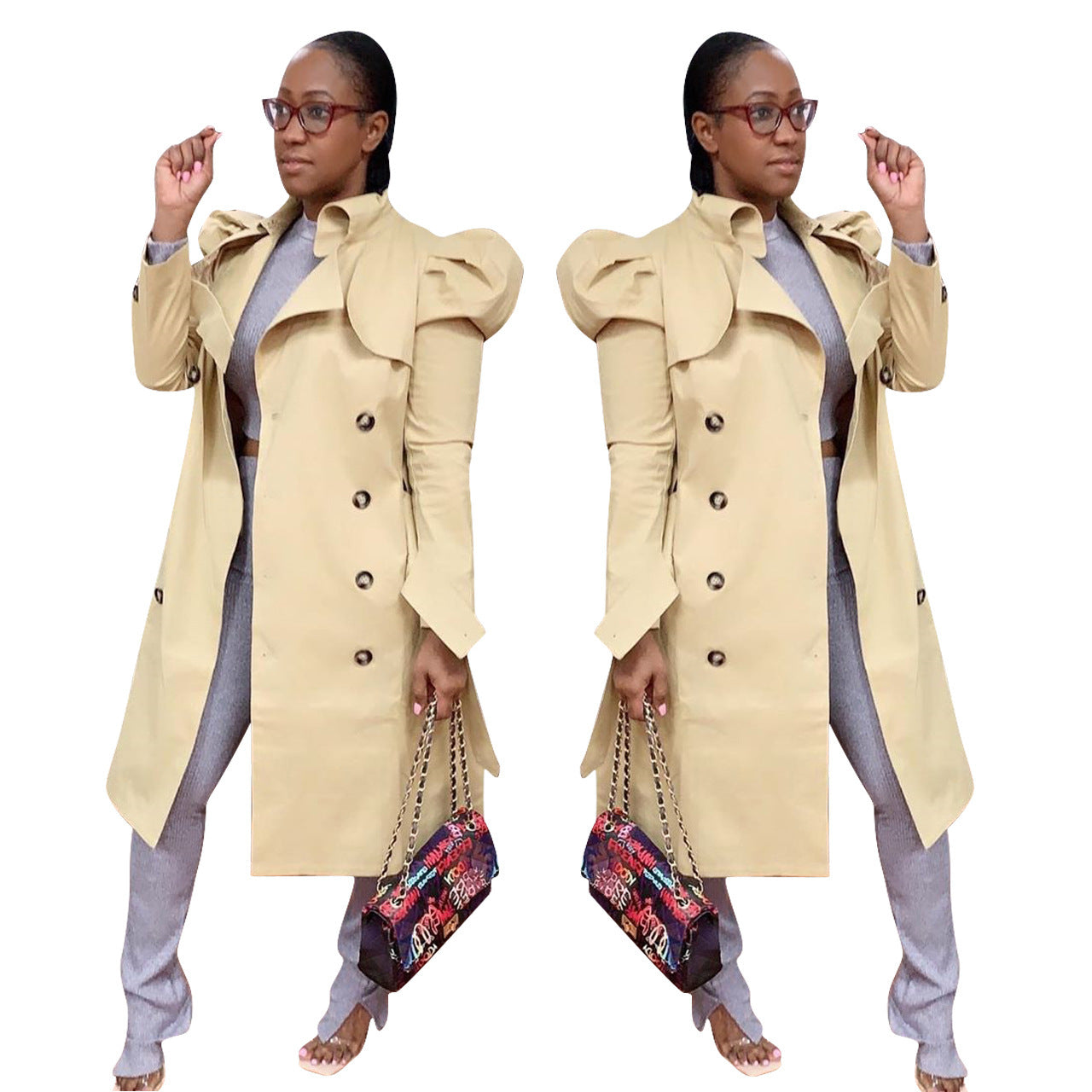 Women's Pure Color Casual Long Trench Wear Coats