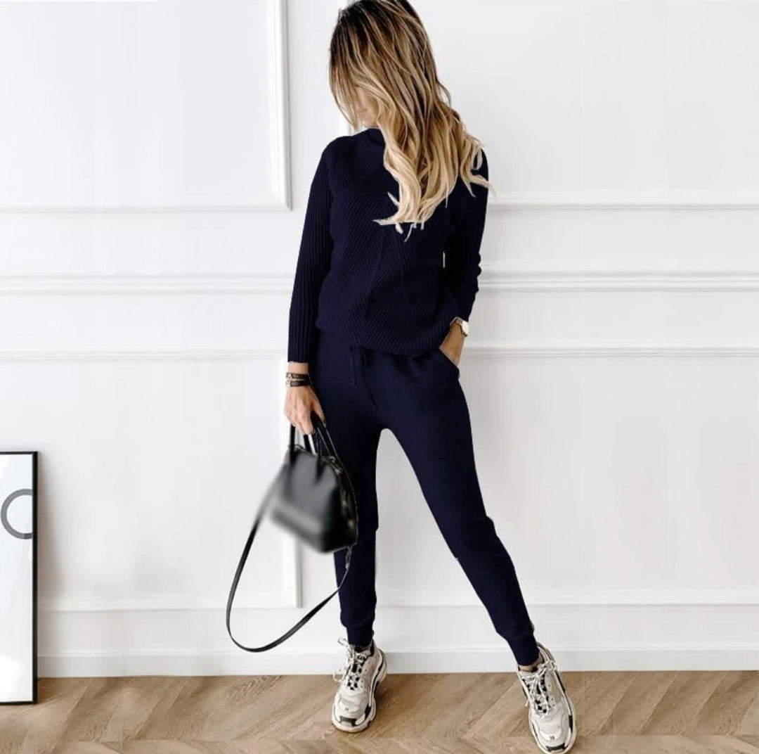 Women's Turtleneck Solid Color Fashion Casual Trousers Sweaters