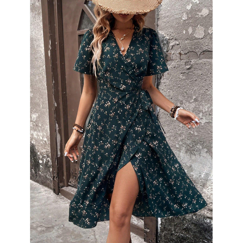 Stylish Cool Graceful Floral Wrap Waist Dress