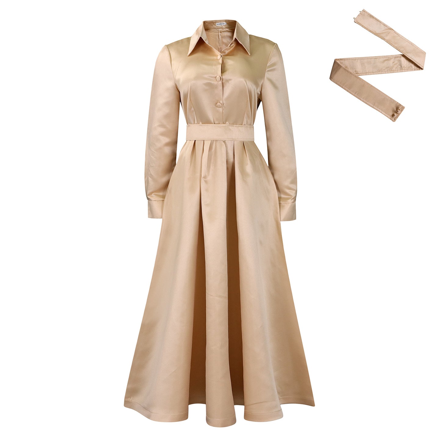 Women's Swing Solid Color Lapel Long Sleeve A- Line Dresses