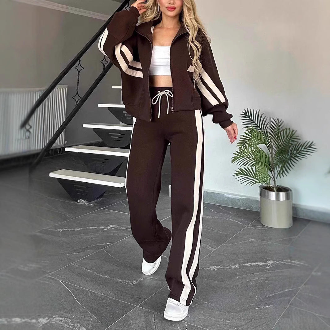 Women's Autumn Striped Zipper Leisure Sports For Suits