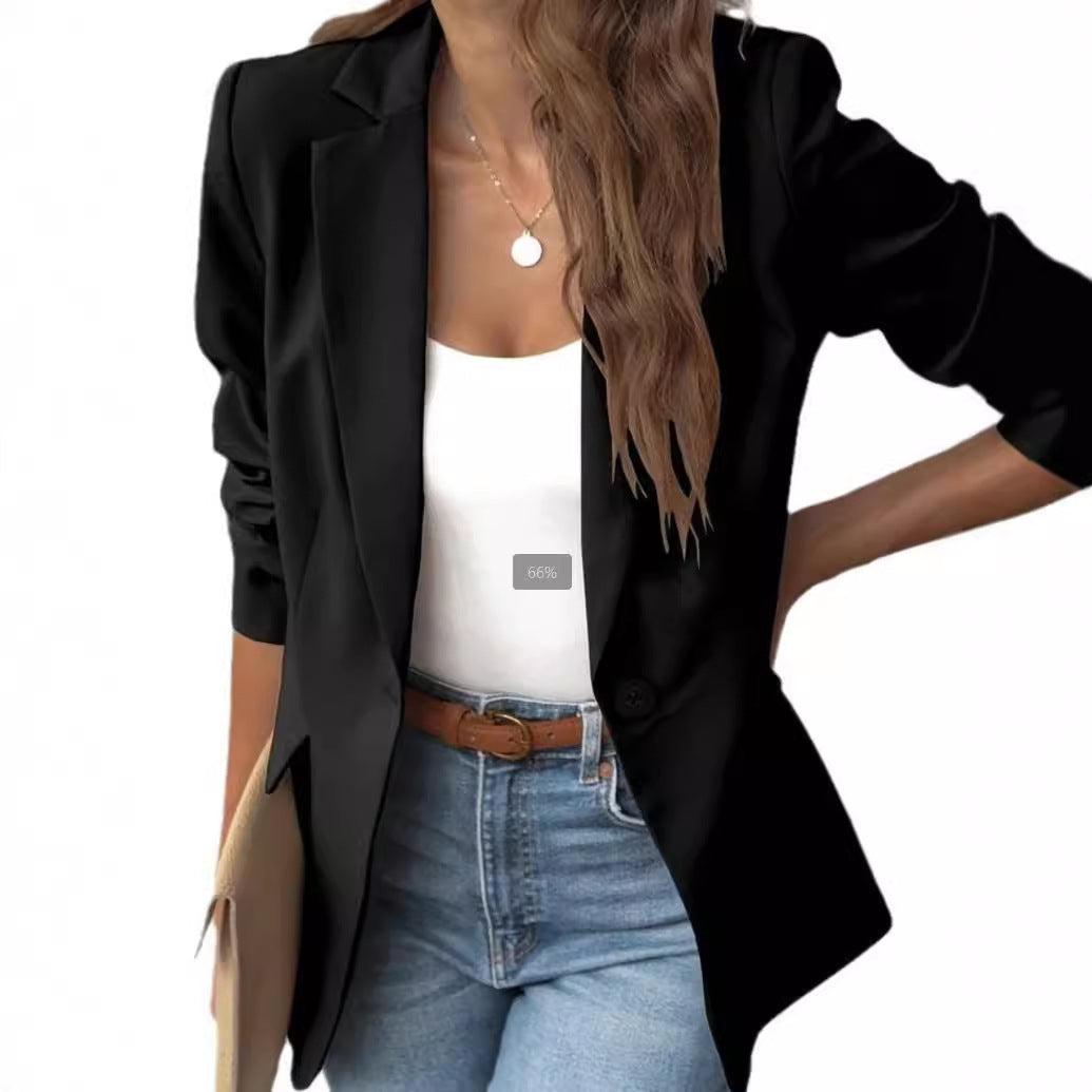 Women's Long-sleeved Solid Color Small One Button Blazers