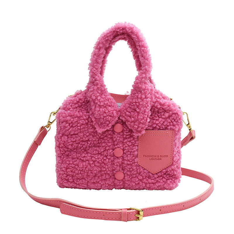 Women's Lamb Wool Candy Color Stitching Clothes Bags