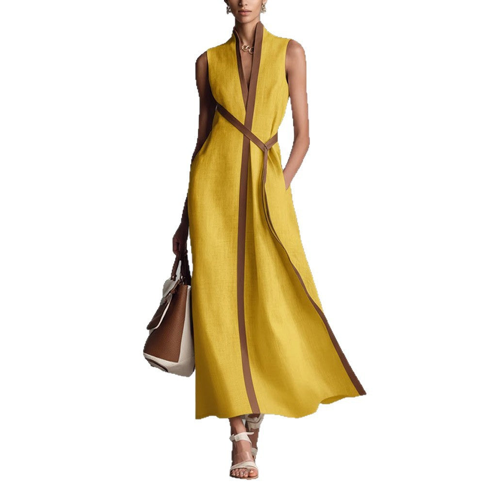 Women's Stand-up Collar Cinched Slimming Temperament Commute Dress