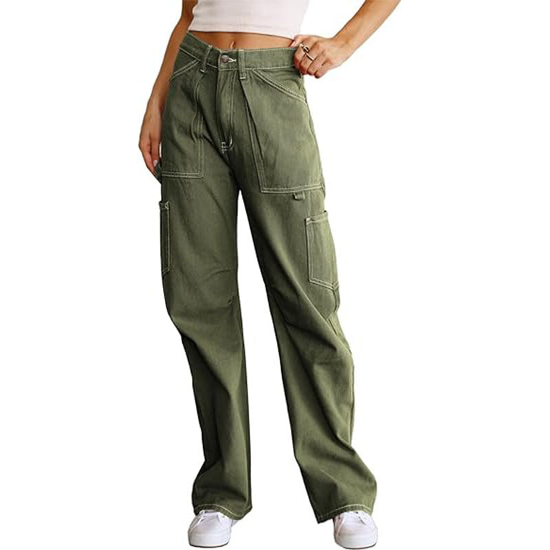 Women's Casual Six Pockets Straight High Waist Pants