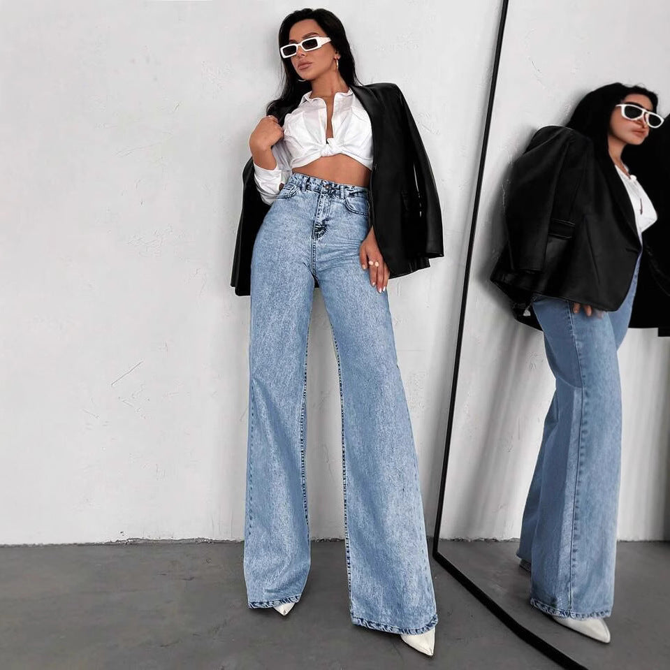 Women's Straight Spring Loose Slimming Casual Wide Jeans