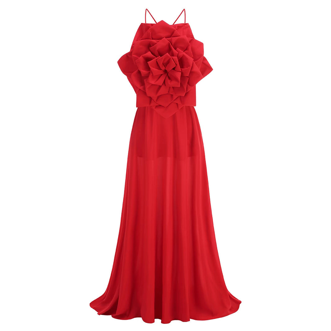 Women's Sling Handmade Three-dimensional Solid Color Formal Dresses
