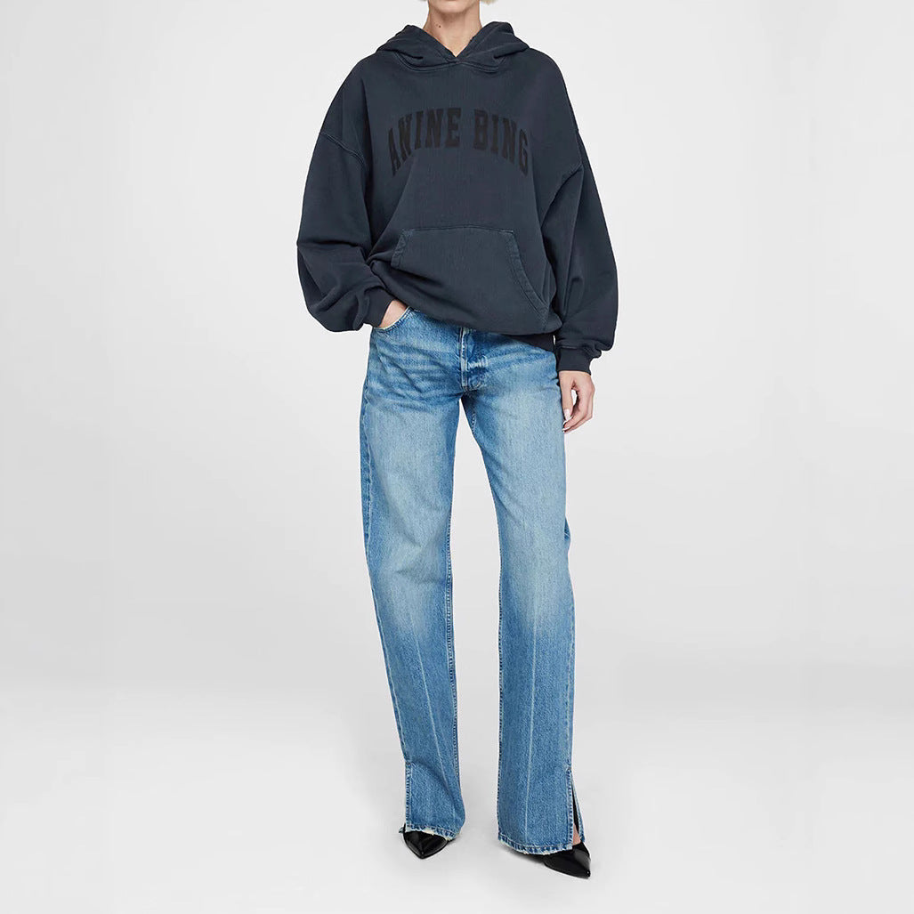 Early Autumn North American Niche Classic Letter Printing Washed Sweaters